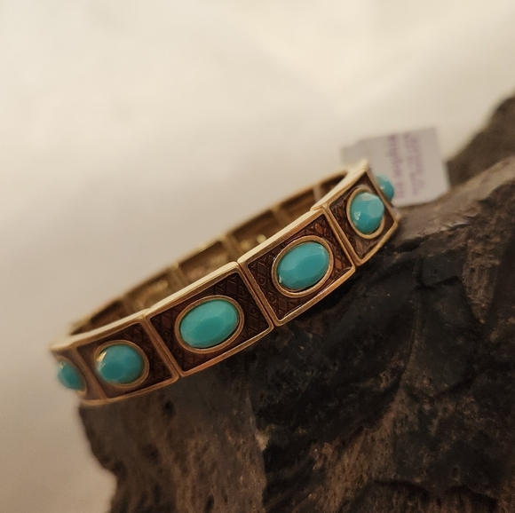 NWT Lia Sophia "Candy Coated" Turquoise Gold and Bronze tone bracelet - Picture 2 of 3